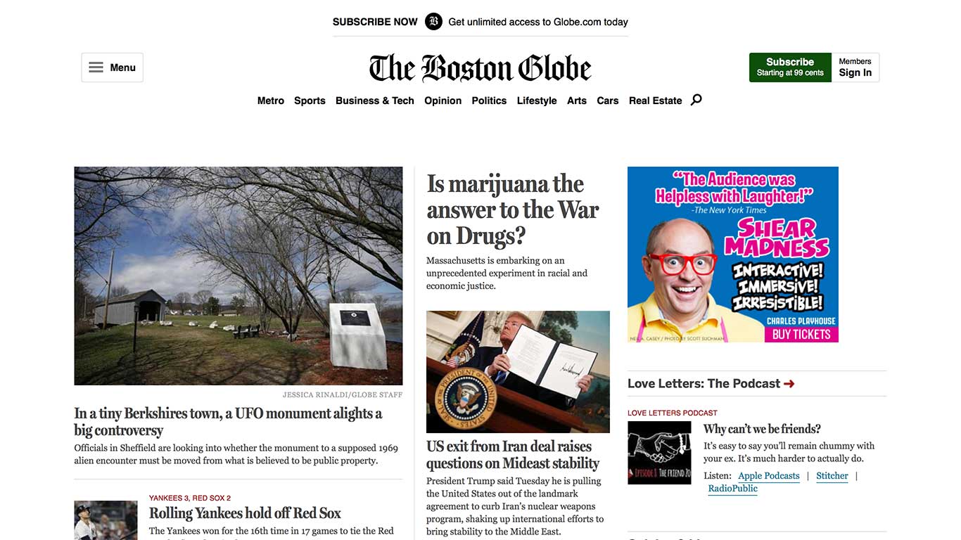 Desktop interface - Boston Globe